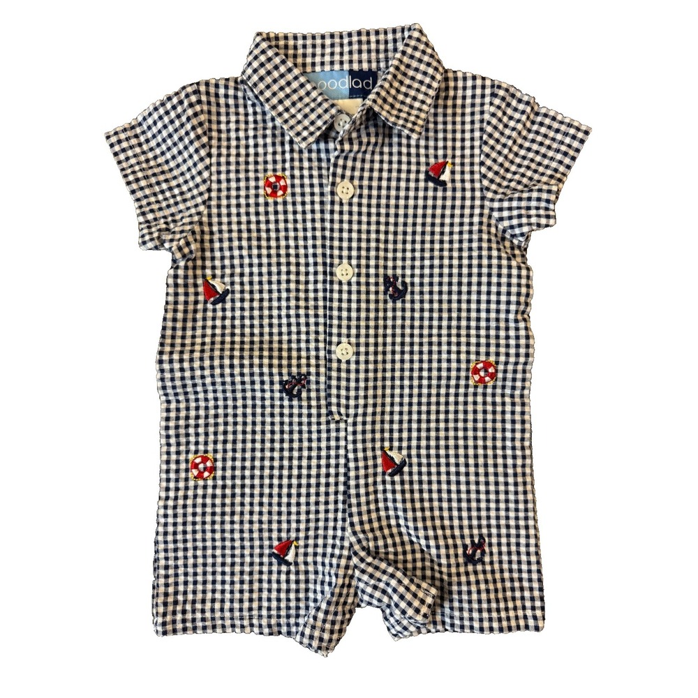 Goodlad Baby Outfit Boy 6 Months‎ Embroidered Nautical Gingham Romper Summer